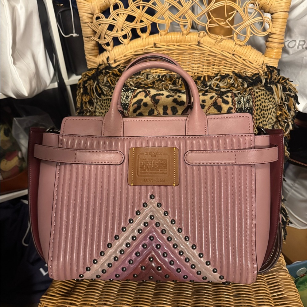 Coach Double Swagger w/ Colorblock Quilting & Rivets in Dusty Rose Multi - Picture 4 of 10